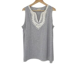 Max Studio Women's 1X Sleeveless Striped Crochet Trim‎ Top Blouse Tank Plus Size